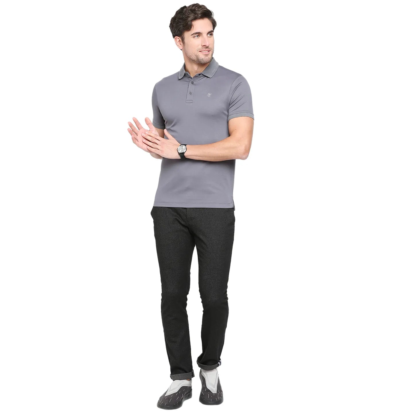 Being Human Clothing Men Regular Fit Polo Neck T-Shirts-Dark Grey
