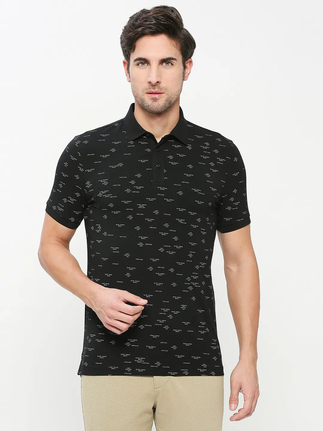 Being Human Clothing Men Regular Fit Polo Neck T-Shirts-Black