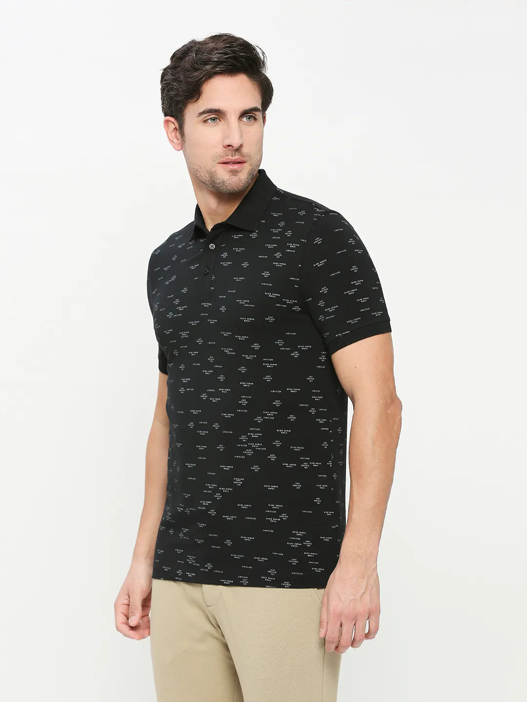 Being Human Clothing Men Regular Fit Polo Neck T-Shirts-Black