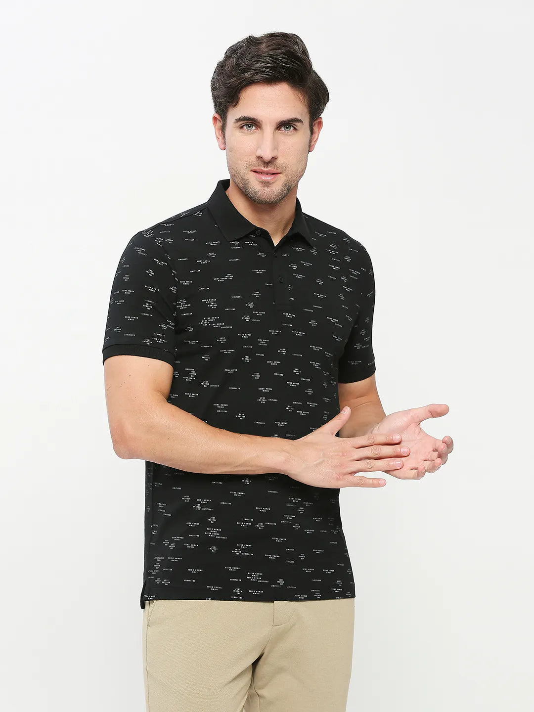 Being Human Clothing Men Regular Fit Polo Neck T-Shirts-Black