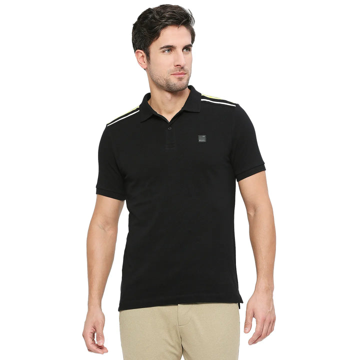 Black Regular Fit Men's Polo T-shirt by Being Human Clothing