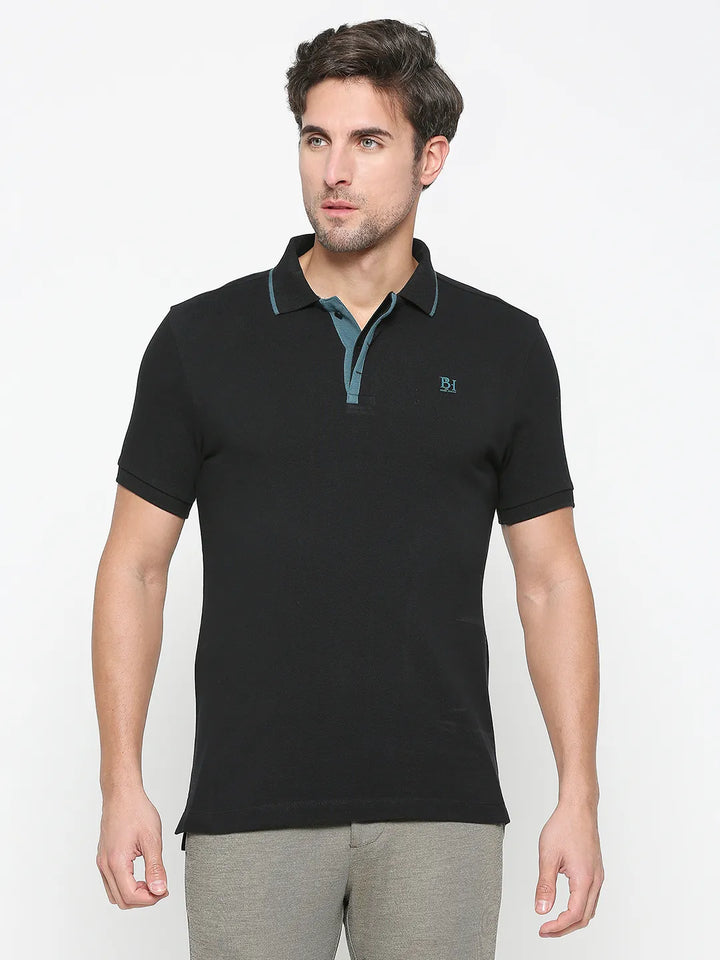 Black Regular Fit Men's Polo T-Shirt