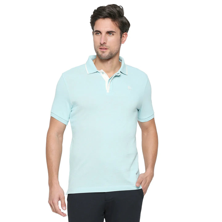 Ice Blue Regular Fit Men's Polo T-Shirt