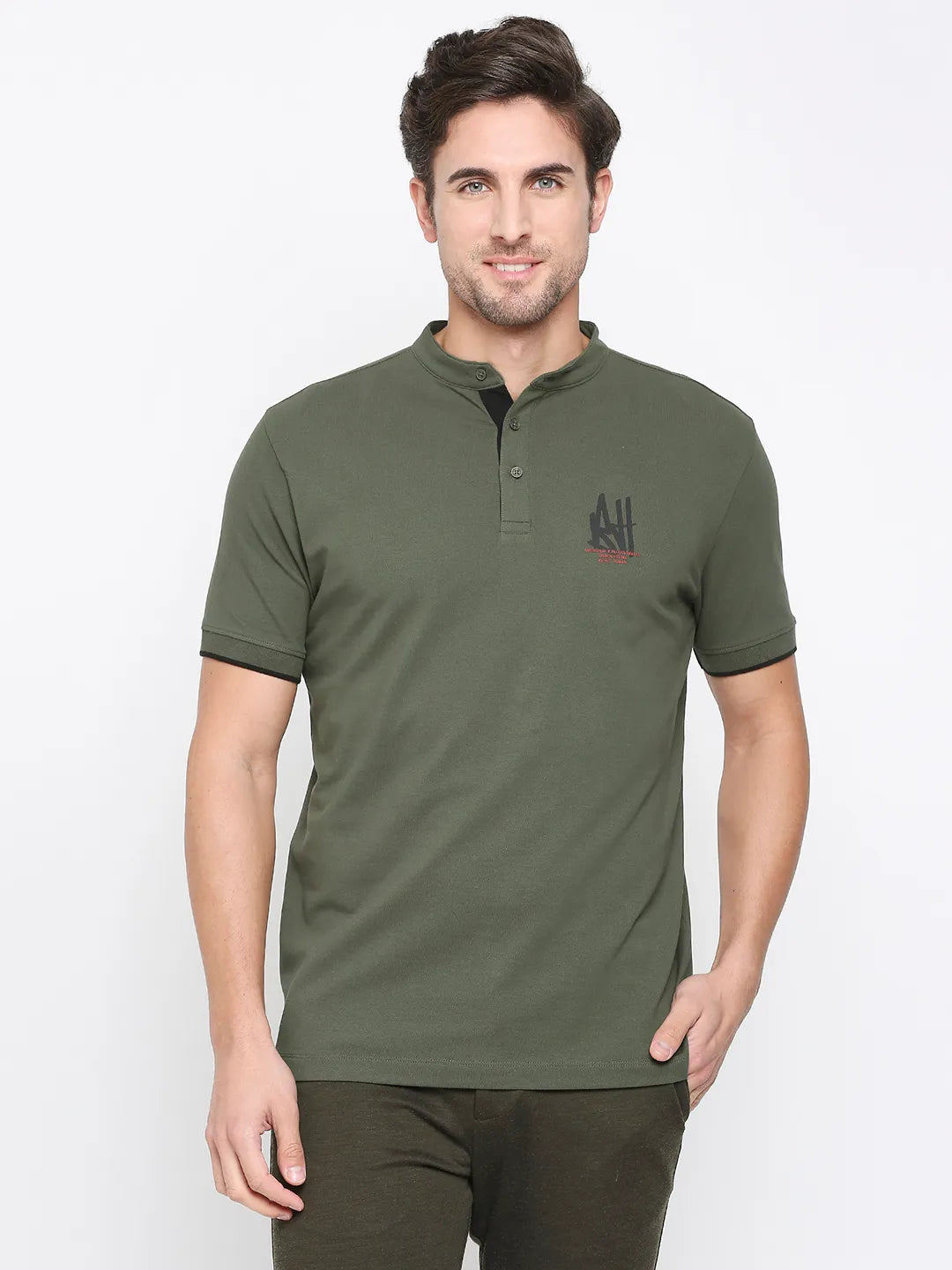 Being Human Clothing Men Regular Fit Polo Neck T-Shirts-Forest Green