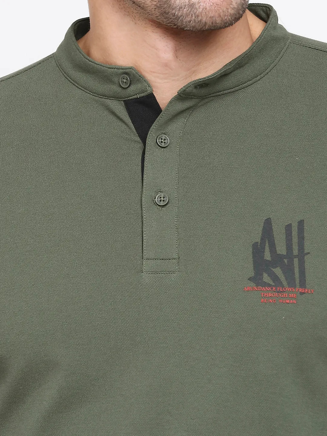 Being Human Clothing Men Regular Fit Polo Neck T-Shirts-Forest Green