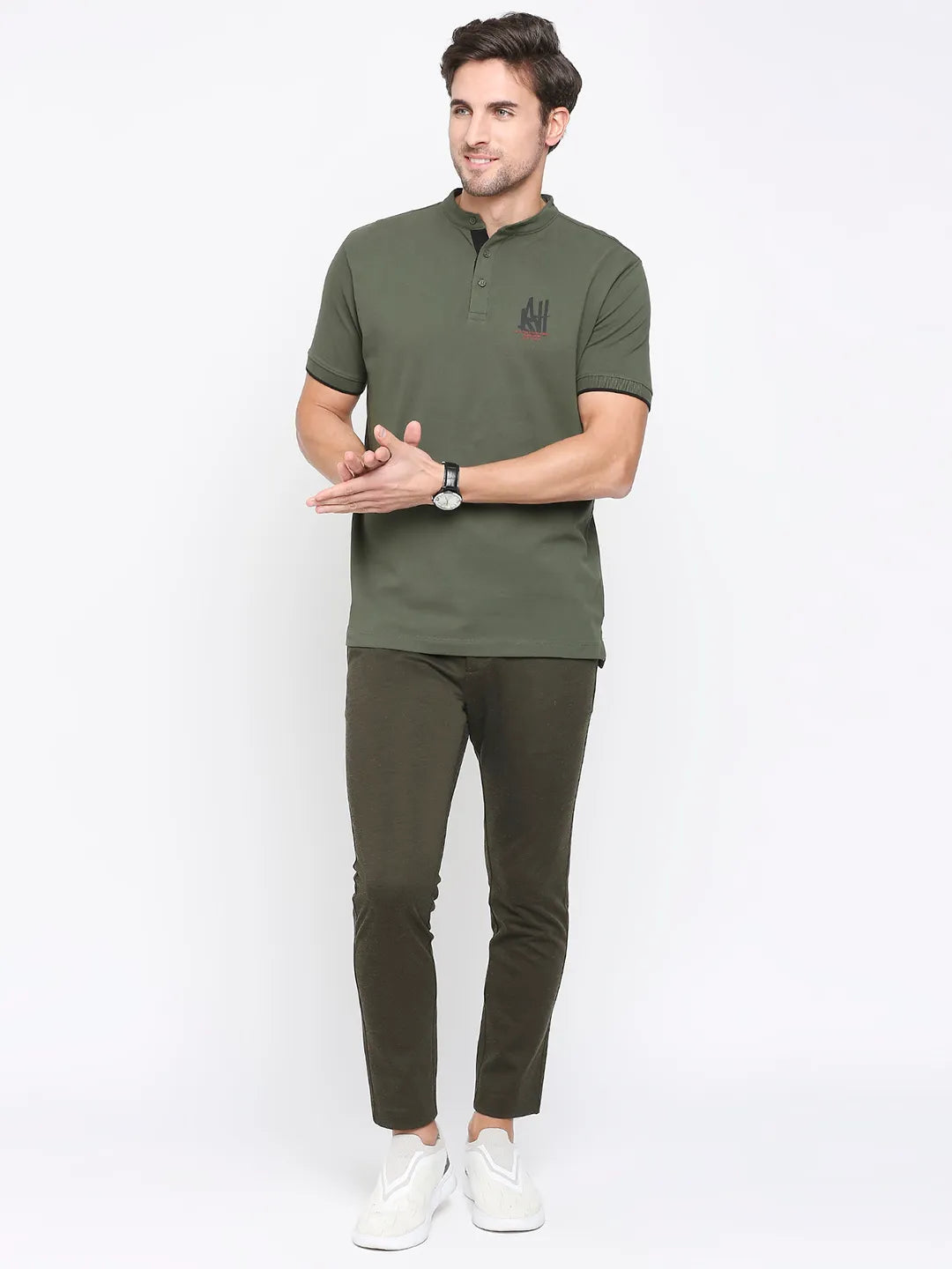 Being Human Clothing Men Regular Fit Polo Neck T-Shirts-Forest Green