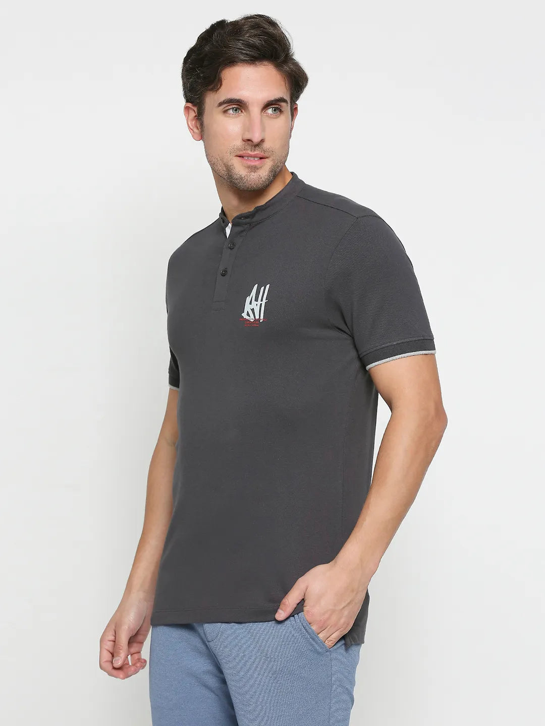 Being Human Clothing Men Regular Fit Polo Neck T-Shirts-Slate Grey