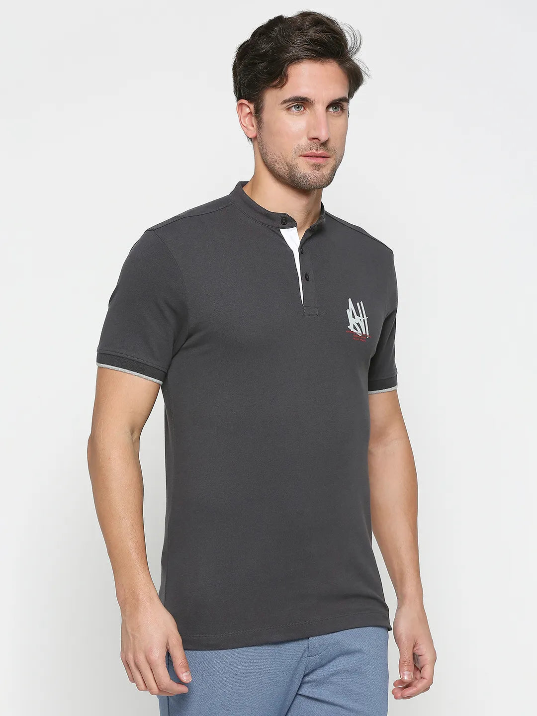 Being Human Clothing Men Regular Fit Polo Neck T-Shirts-Slate Grey