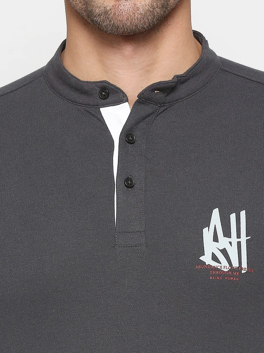 Being Human Clothing Men Regular Fit Polo Neck T-Shirts-Slate Grey
