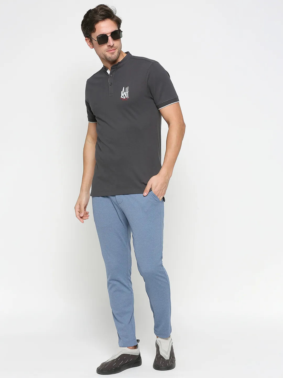 Being Human Clothing Men Regular Fit Polo Neck T-Shirts-Slate Grey