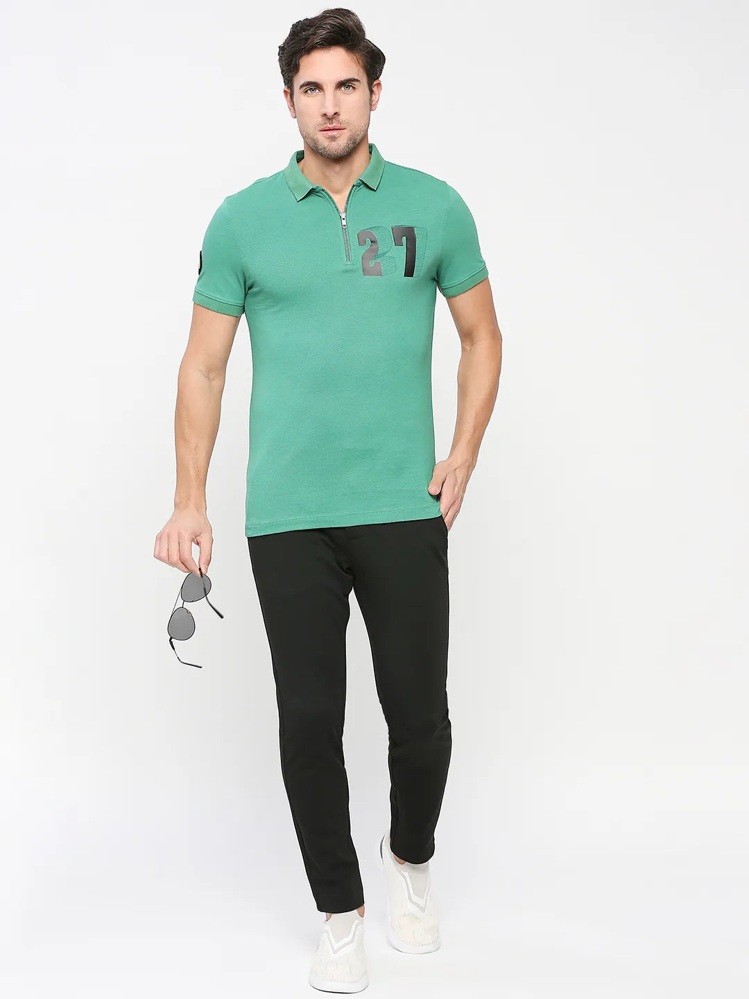 Black Regular Fit Men's Polo T-Shirt by Being Human Clothing