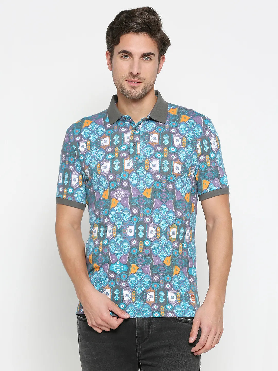 Being Human Clothing Men Regular Fit Polo Neck T-Shirts-Charcoal