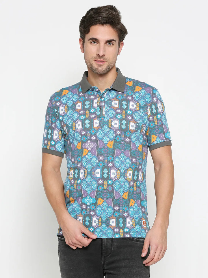 Grey Regular Fit Men's Polo T-shirt