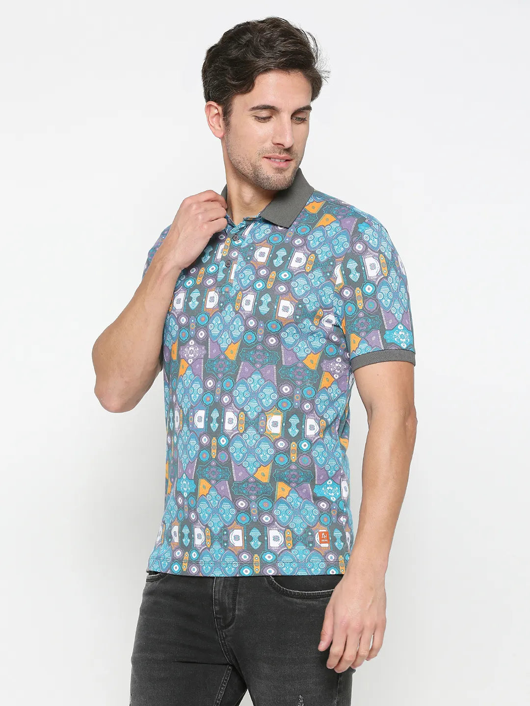 Being Human Clothing Men Regular Fit Polo Neck T-Shirts-Charcoal