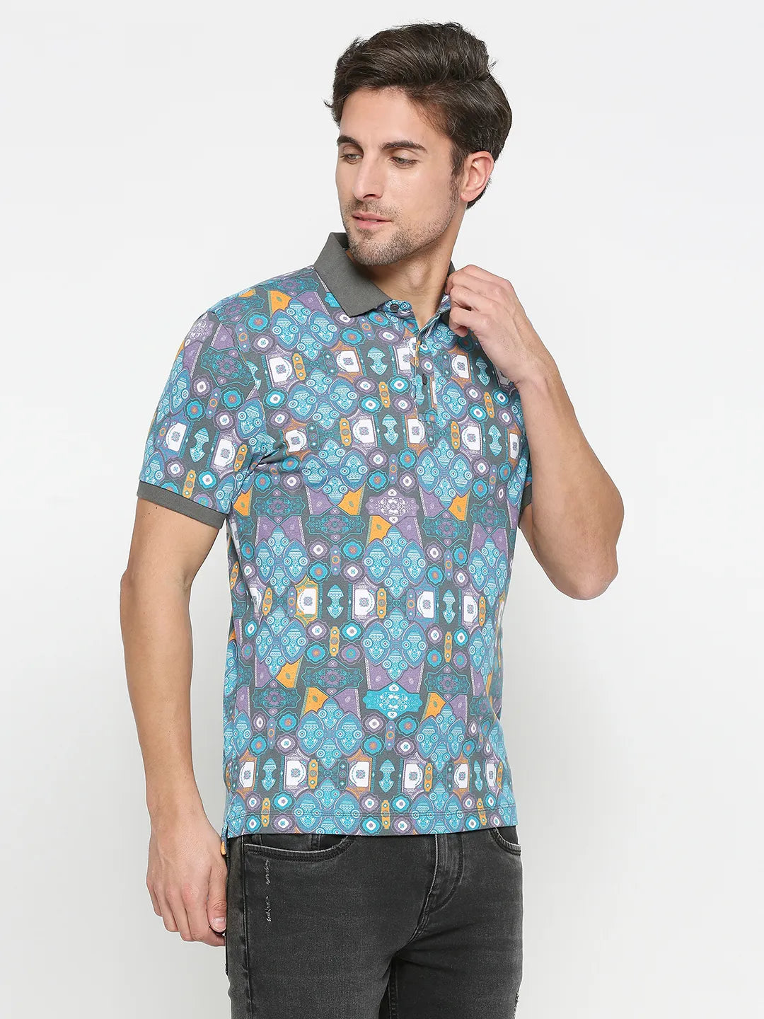 Being Human Clothing Men Regular Fit Polo Neck T-Shirts-Charcoal