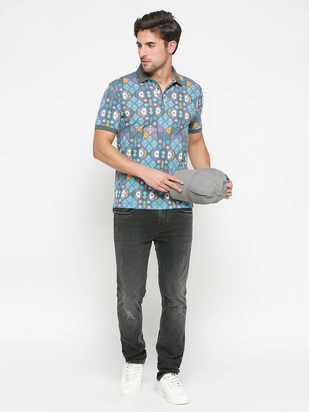 Being Human Clothing Men Regular Fit Polo Neck T-Shirts-Charcoal