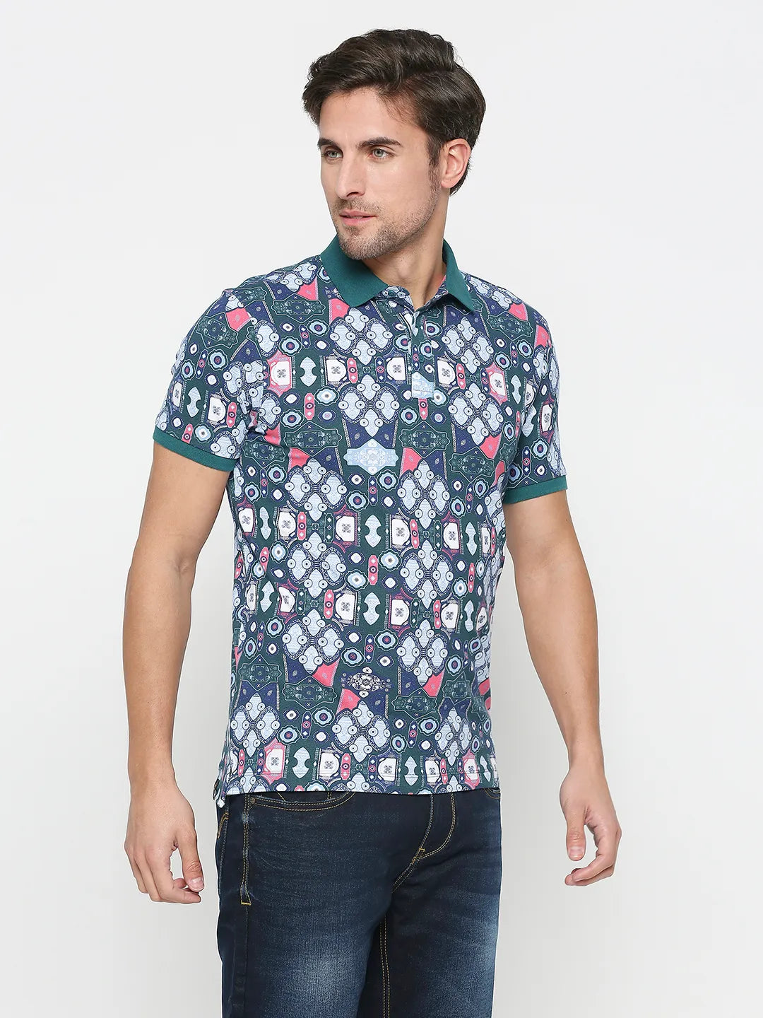 Being Human Clothing Men Regular Fit Polo Neck T-Shirts-Deep Teal