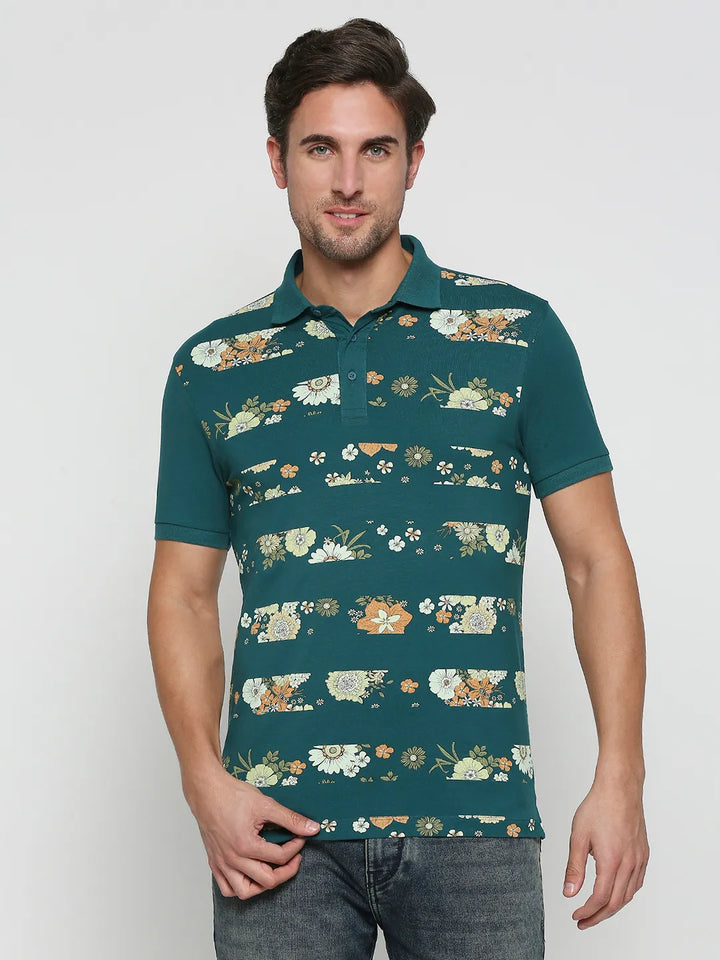 Ice Blue Regular Fit Men's Polo T-shirt by Being Human Clothing