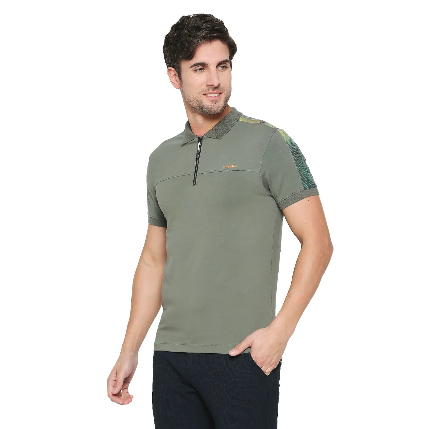 Green Regular Fit Men's Polo T-Shirt by Being Human Clothing