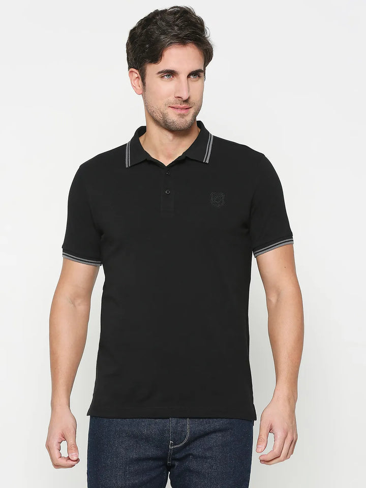 Black Regular Fit Men's Polo T-Shirt