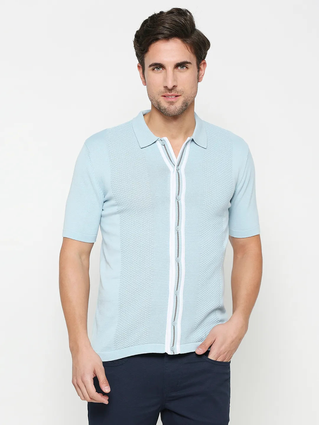 Being Human Clothing Men Regular Fit Polo Neck T-Shirts-Sky Blue