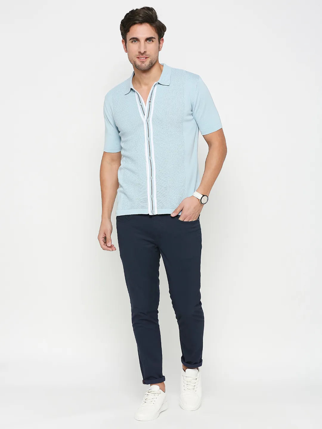 Being Human Clothing Men Regular Fit Polo Neck T-Shirts-Sky Blue