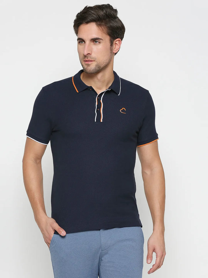 Blue Regular Fit Men's Polo T-Shirt by Being Human Clothing