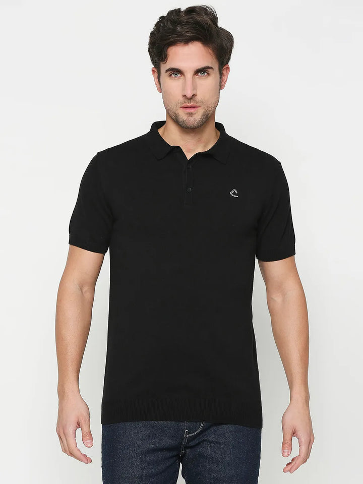 Black Regular Fit Men's Polo T-Shirt