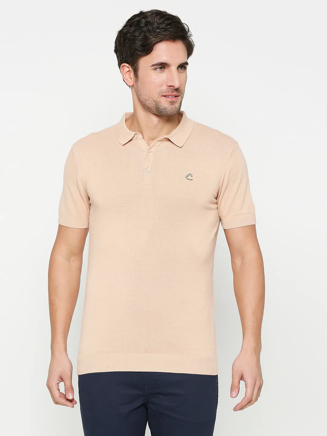 Being Human Clothing Men Regular Fit Polo Neck T-Shirts-Toasted Almond
