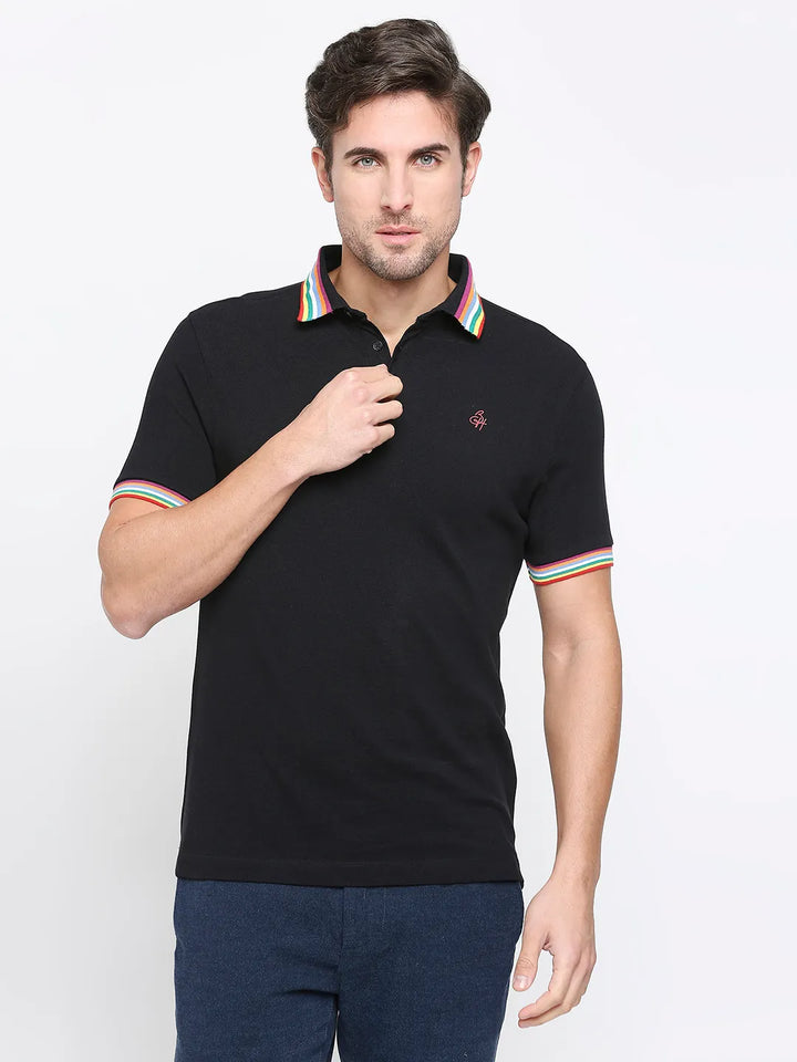 Black Regular Fit Men's Polo T-Shirt