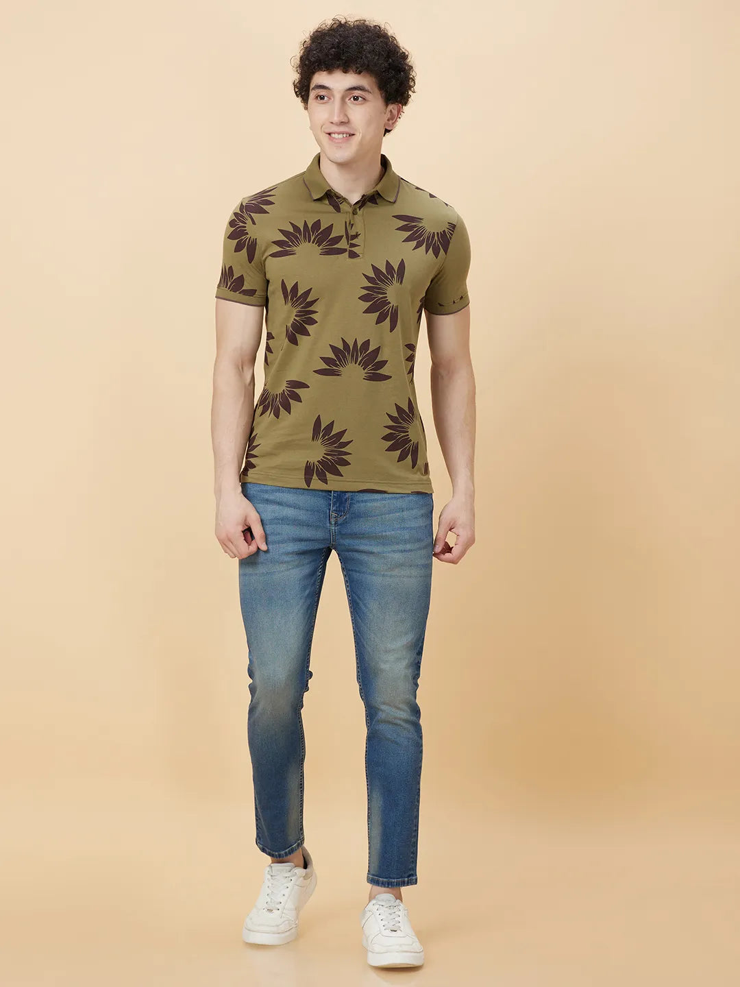 Green Regular Fit Men's Polo T-Shirt by Being Human Clothing