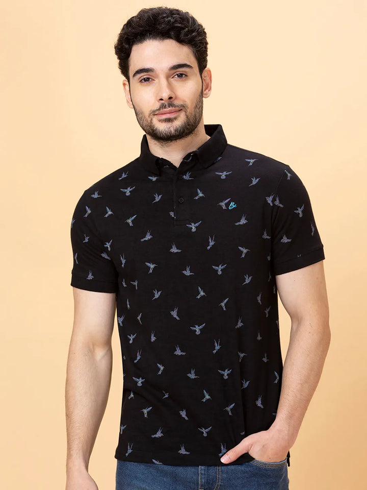 Black Regular Fit Men's Polo T-shirt by Being Human Clothing