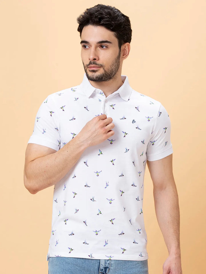 White Regular Fit Men's Polo T-shirt by Being Human Clothing