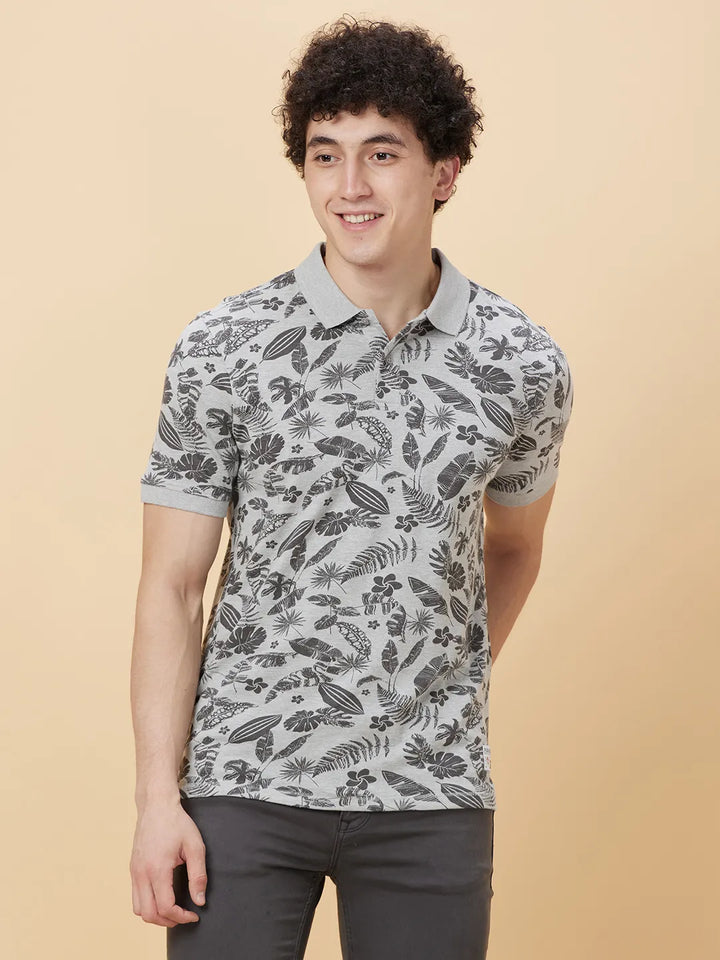 Grey Regular Fit Men's Polo T-Shirt