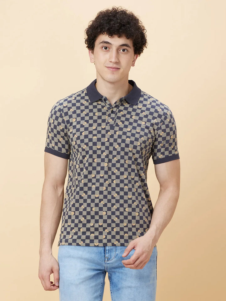 Grey Regular Fit Men's Polo T-shirt