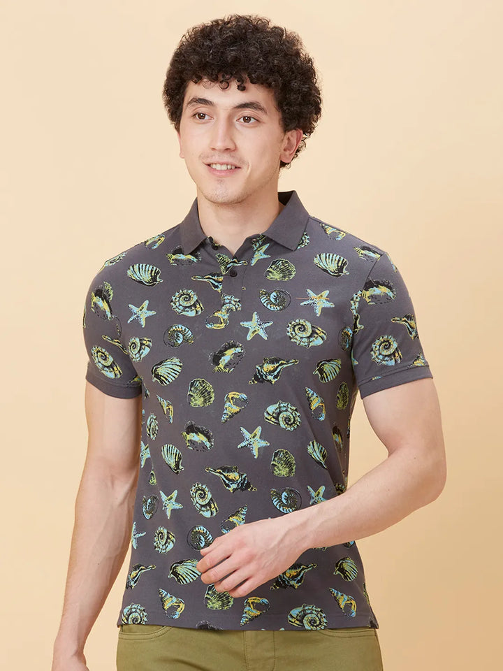 Grey Regular Fit Men's Polo T-shirt