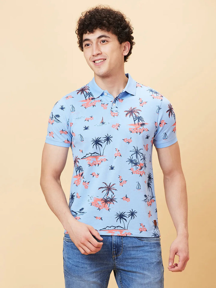 Light Blue Regular Fit Men's Polo T-shirt by Being Human Clothing