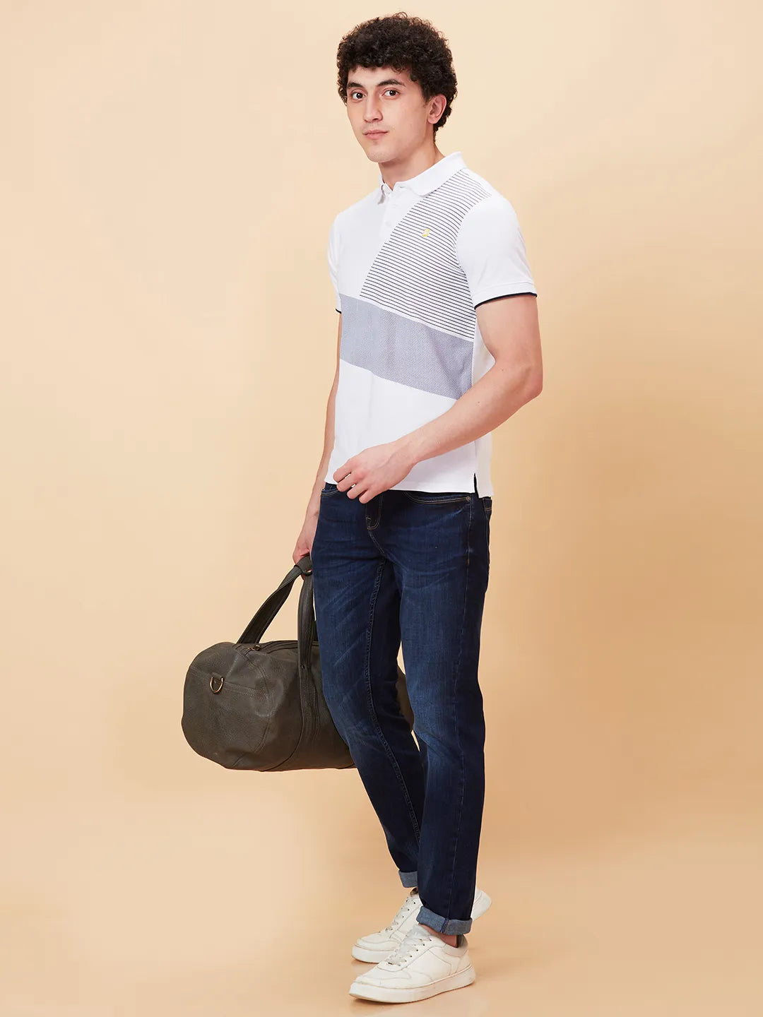 White Regular Fit Men's Polo T-Shirt by Being Human Clothing