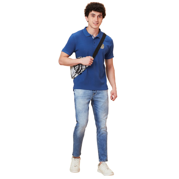 Blue Regular Fit Men's Polo T-Shirt by Being Human Clothing