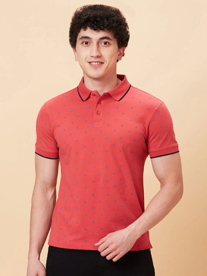 Red Regular Fit Men's Polo T-shirt by Being Human Clothing