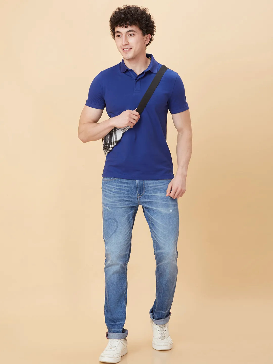Blue Regular Fit Men's Polo T-Shirt by Being Human Clothing