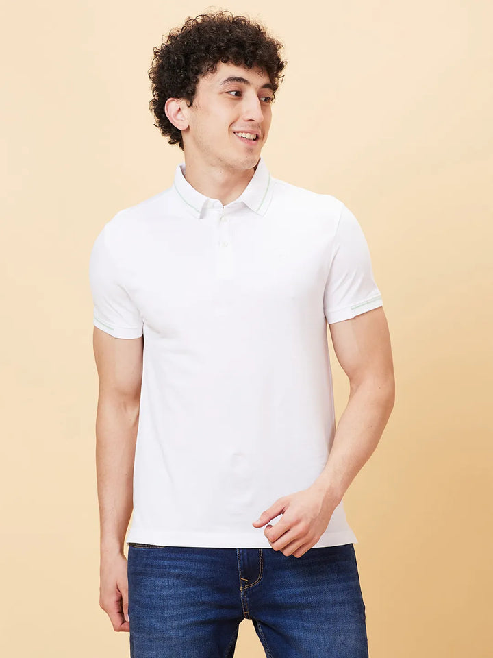 White Regular Fit Men's Polo T-Shirt by Being Human Clothing