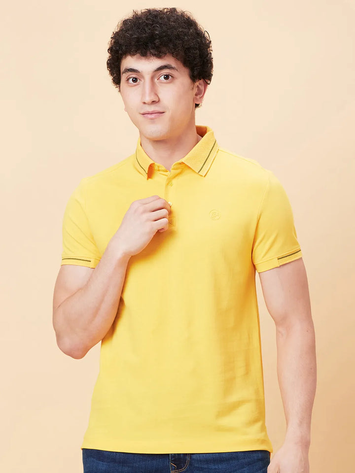 Yellow Regular Fit Men's Polo T-shirt by Being Human Clothing