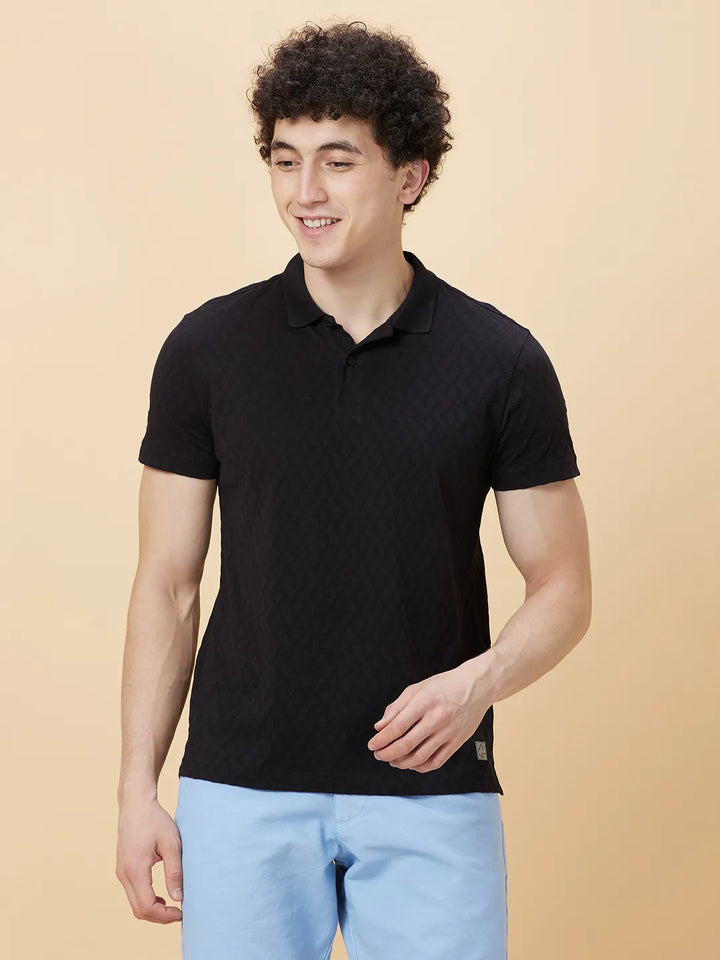 Black Regular Fit Men's Polo T-shirt