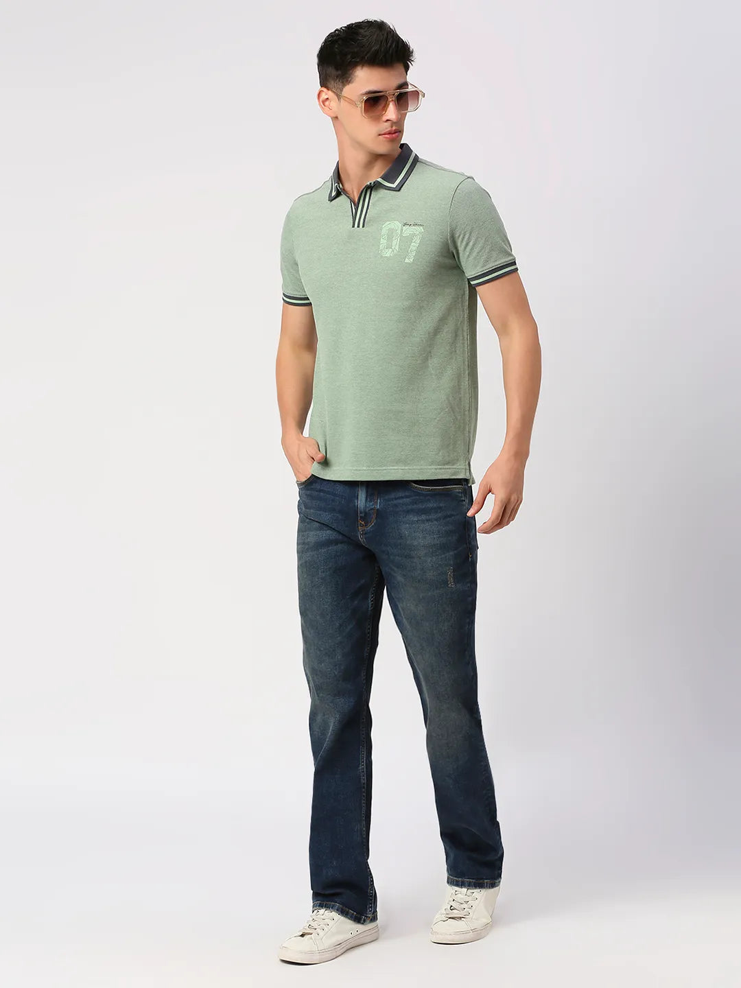 Green Regular Fit Men's Polo T-Shirt by Being Human Clothing