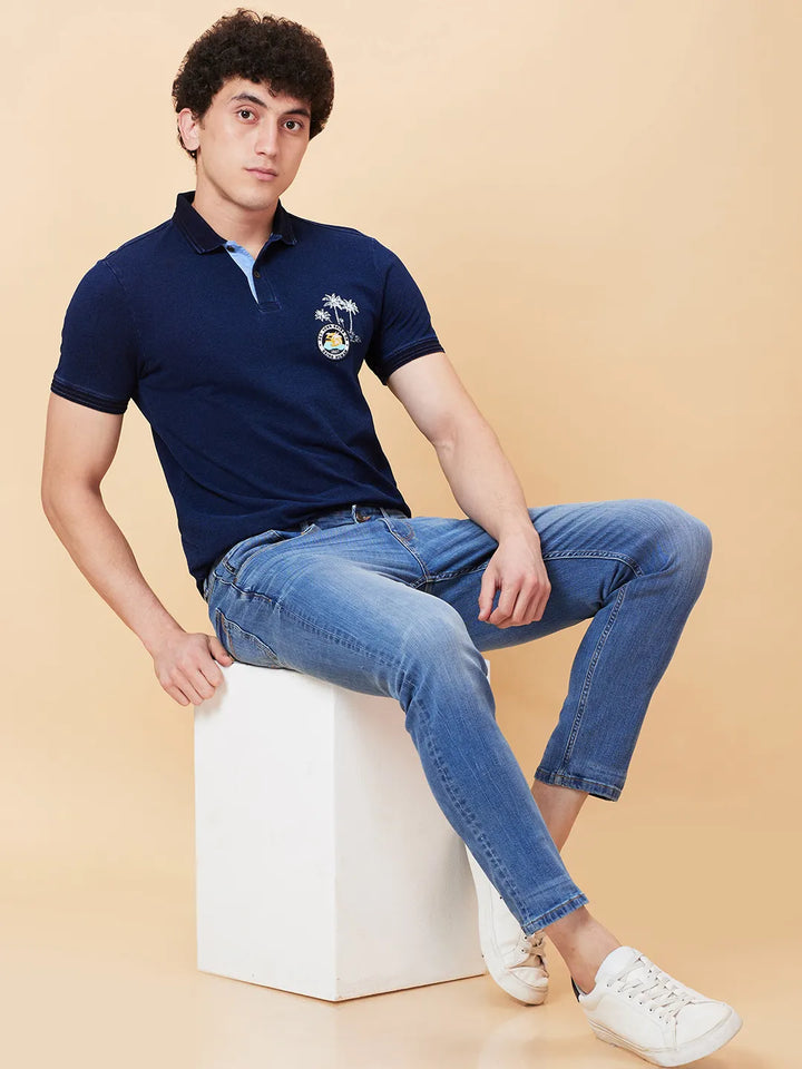 Blue Regular Fit Men's Polo T-Shirt