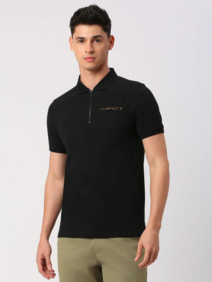 Black Regular Fit Men's Polo T-shirt by Being Human Clothing
