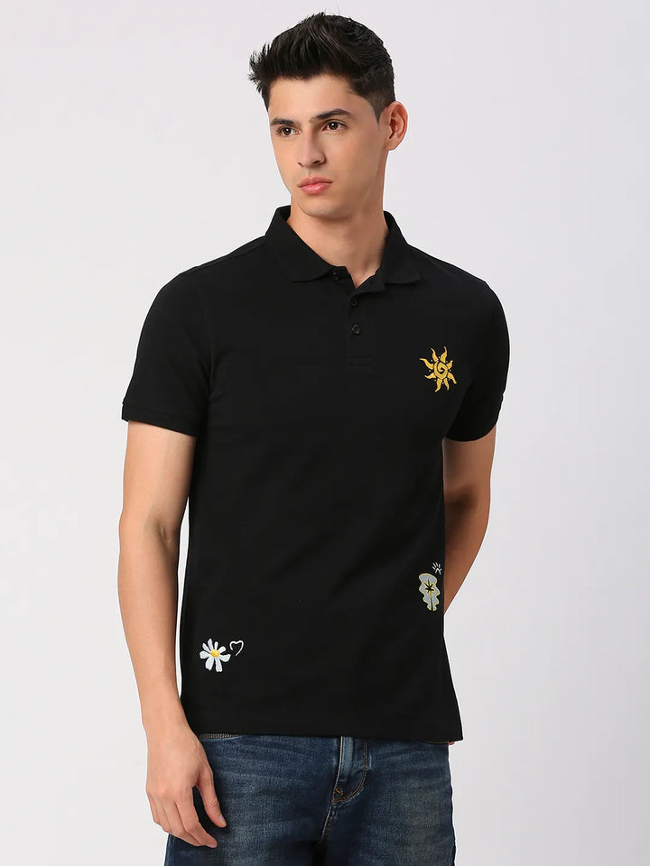 Black Regular Fit Men's Polo T-Shirt