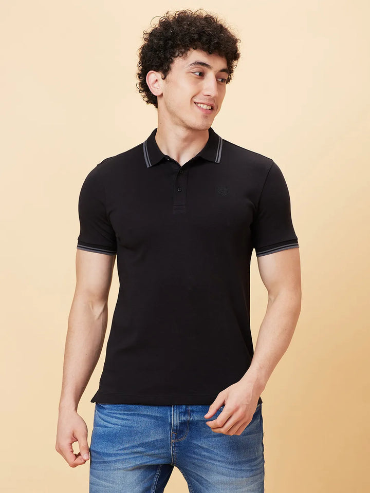 Black Regular Fit Men's Polo T-Shirt