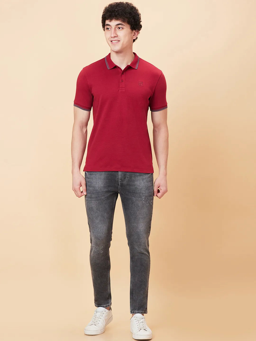 Maroon Regular Fit Men's Polo T-Shirt by Being Human Clothing